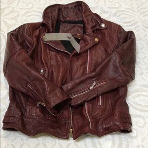 Burgundy Crinkled Leather Jacket Size XS